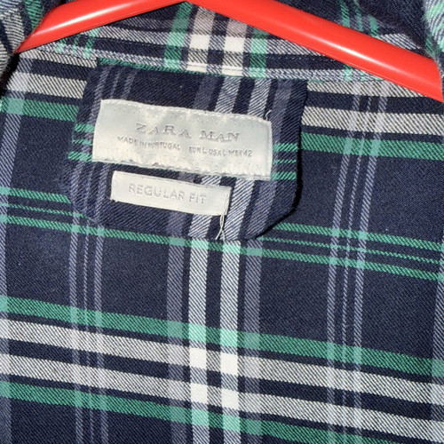 Zara Man Green Navy Plaid Shirt Size L Regular Fit Like New