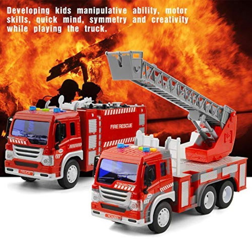 Children's fire trucks new, set of two with rotating ladder and lights