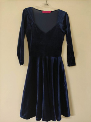 Boohoo dark blue velour dress used size S