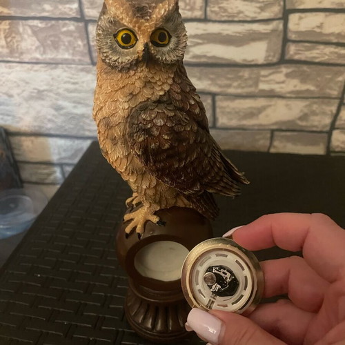 Decorative owl handmade polyester with clock like new