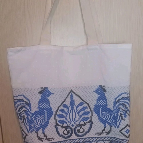 Fabric tote bag with embroidered motifs, Greek woven, like new