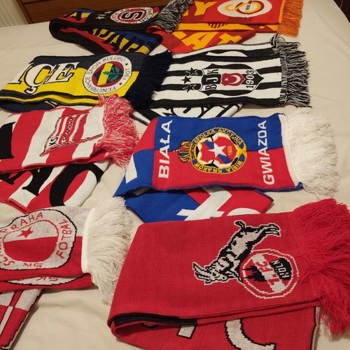 Football scarves from Kolonia, Krakow, Wisla Krakow, Sparta Prague, Slavia Prague, Fenerbahce, Galatasaray, Besiktas