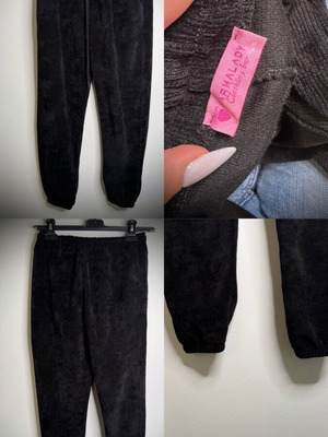 Women's black velour tracksuit used with elastic waist and drawstring