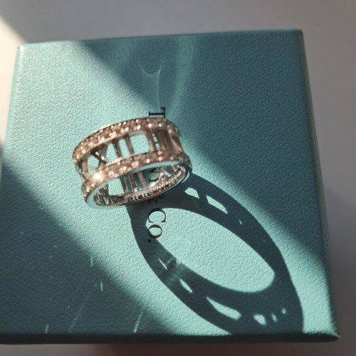 Tiffany & Co Atlas 18K white gold diamond openwork Roman numeral ring