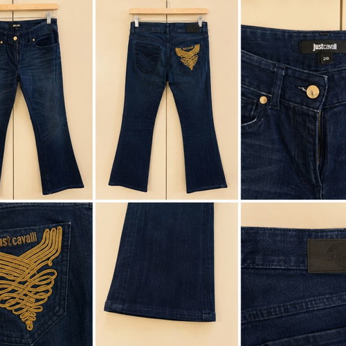 Just Cavalli women's bootcut jeans with gold embroidery, size 28