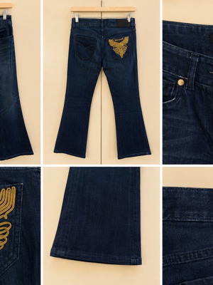 Just Cavalli women's bootcut jeans with gold embroidery, size 28