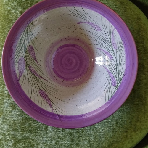 Ceramic handmade bowl with lavender design like new