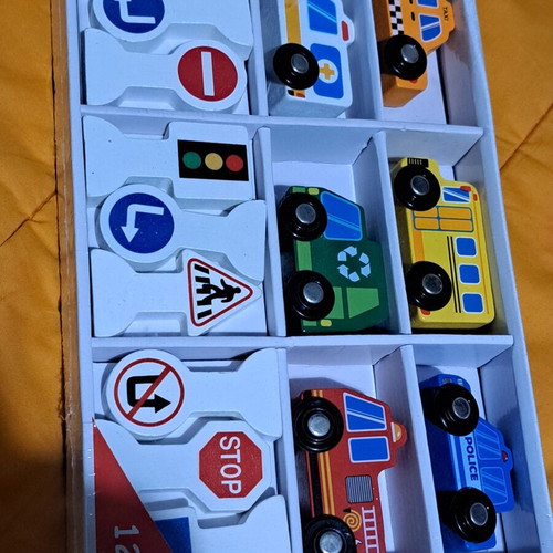 Wooden Vehicles and Traffic Signs Toy Set new