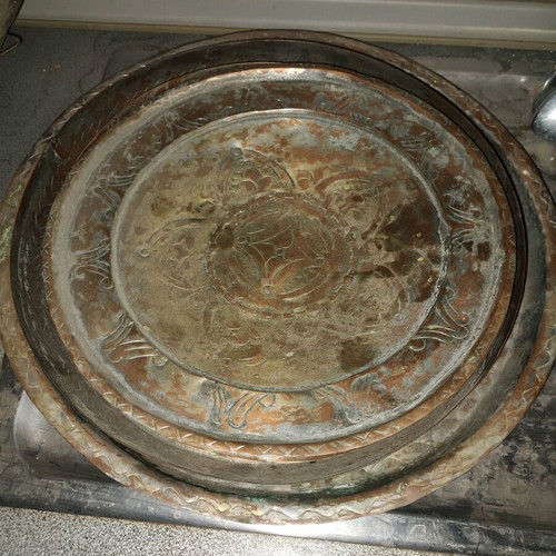 Copper trays used, pack of 16 handmade, oriental and Ottoman