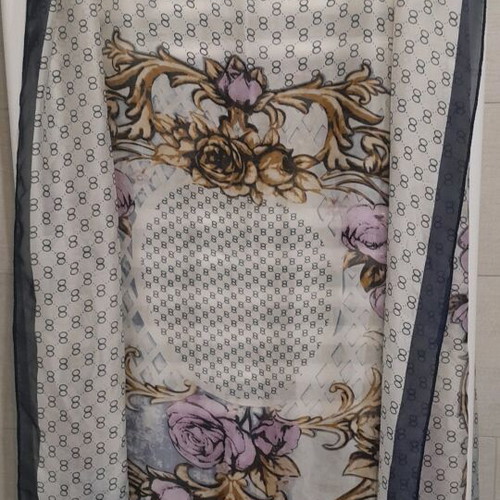 Scarf new large 90×1.80 lilac with dark blue border