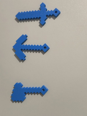 3D printed Minecraft tools new keychains, set of 3 pieces