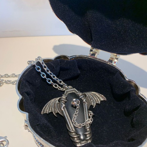 Alchemy Gothic Coffin Pendant 2022 like new, pewter and leather