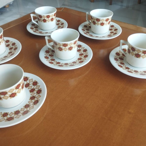 Kronester Bavaria full set of 6 coffee cups Op Art geometric mint