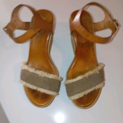 Wedge sandals size 38 used, brown with leather straps