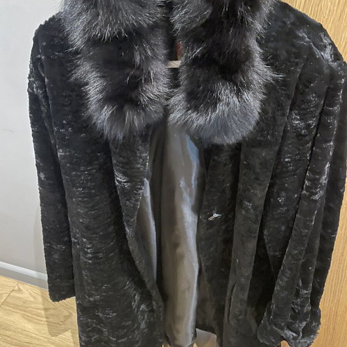 Fur coat black ecological, like new, size XL
