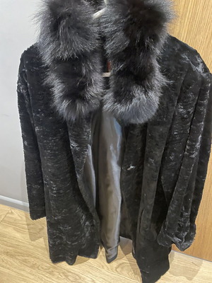 Fur coat black ecological, like new, size XL