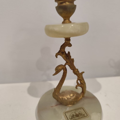 Vintage onyx candlestick with embossed swan decoration