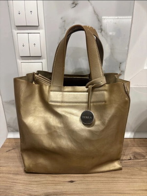 Furla handbag used, gold, Italian leather, needs repainting