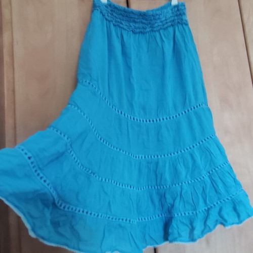 Cotton women's skirt used, turquoise, size M-L