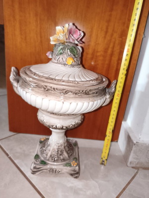 Vintage Italian Bassano Porcelain Vase Fountain with Lid used, 36cm