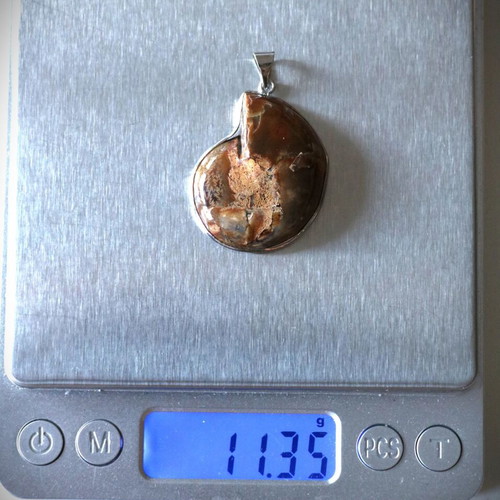Fossil pendant 10,000 years old, handmade, 925 sterling silver