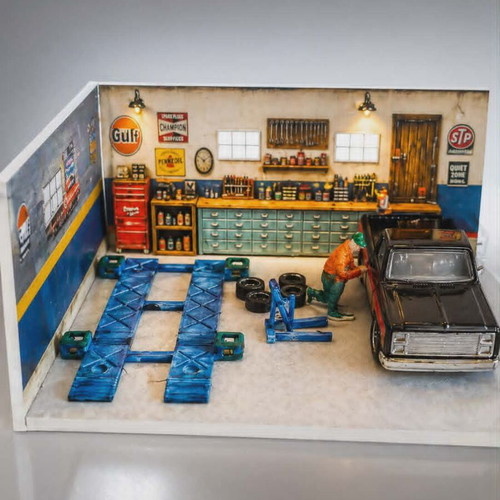 Diorama Garage 1/64 Scale with HotWheels Car New