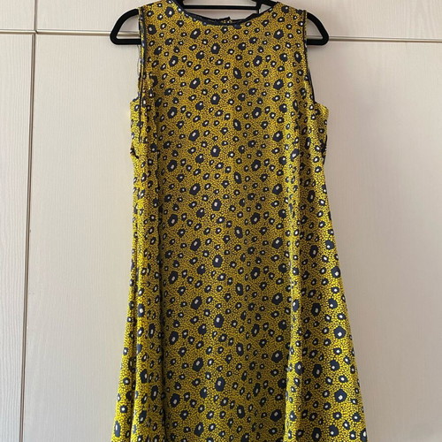 Zara sleeveless dress new, airy yellow with blue patterns, size L