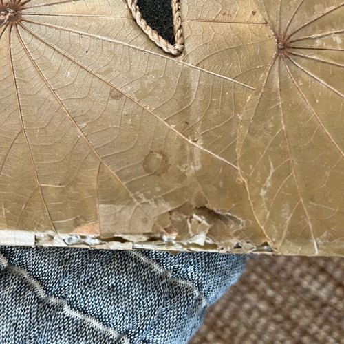 Photo album used with recycled paper, wood and natural leaf