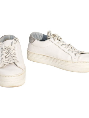 Chiara Ferragni White Leather Flirting Sneakers Like New With Glitter Heel Size 38
