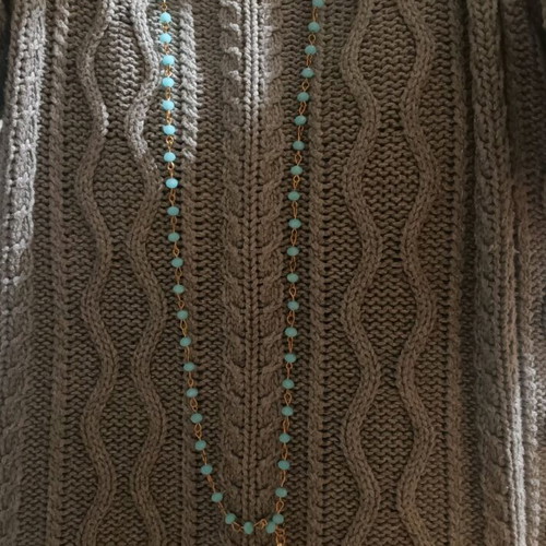 Turquoise faux jewelry necklace long with tassel, new, boho style