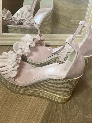 Πέδιλα πλατφόρμα μεταχειρισμένα, ροζ nude suede, μέγεθος 39
