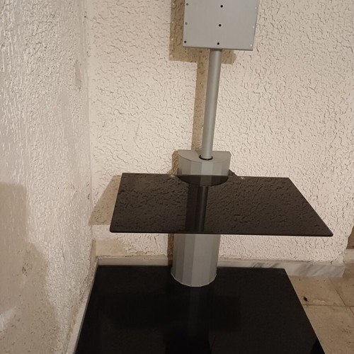 Glass TV stand with wheels like new, black and gray