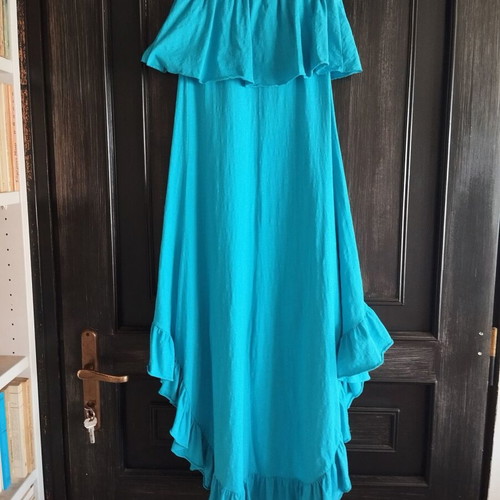 Hi-low strapless dress with ruffles new, turquoise Easy
