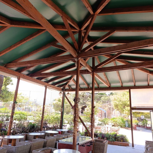Pergola kiosk used, set of 3 with awnings and ground lights
