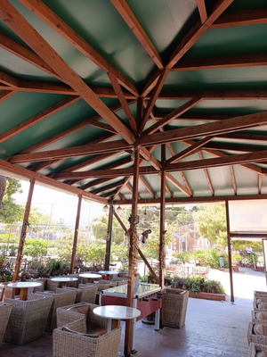 Pergola kiosk used, set of 3 with awnings and ground lights