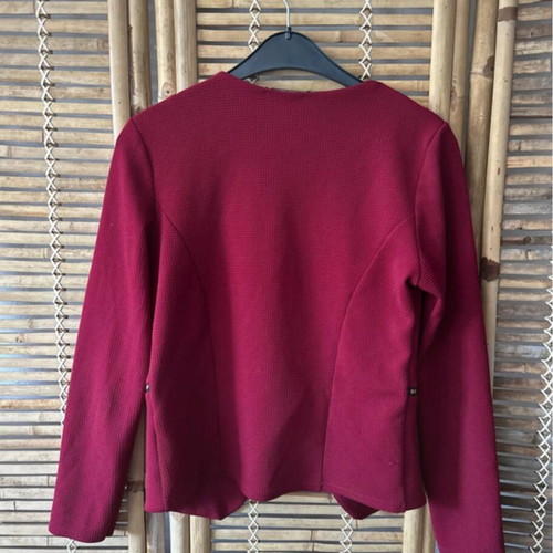 Paris2day Burgundy Open-Front Blazer with Zipper Pockets, One Size