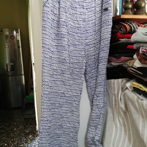Doca patterned wide-leg pants, XL size, white and blue