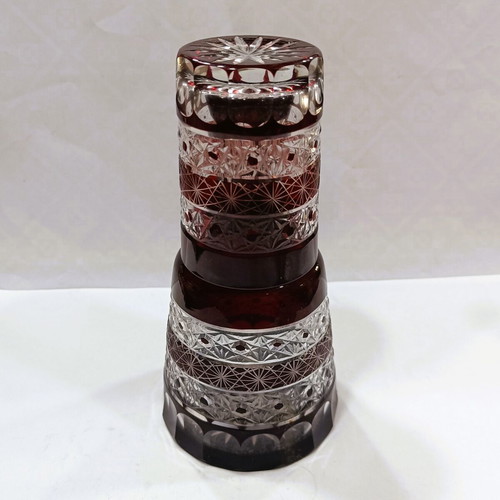 Bohemian Glass Masterpiece Museum Set Tumble-Up Ruby Cut-to-Clear like new