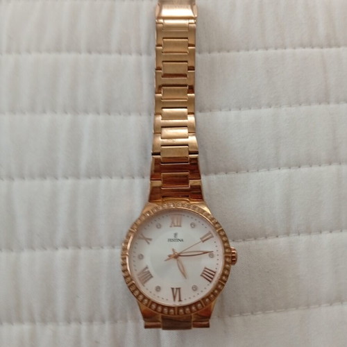Festina women's watch with rose gold steel bracelet and zircon crystals