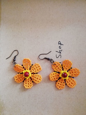 Floral earrings like new, orange, handmade from Africa