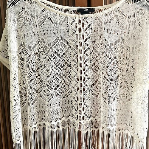 H&M Crop Boho Top Large White like new