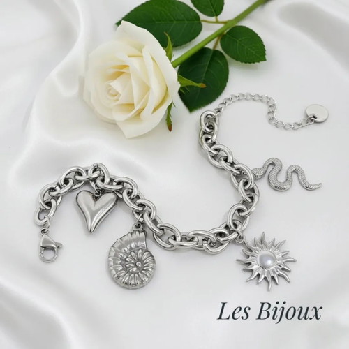 Chunky Bracelet from Stainless Steel with Symbol Charms new