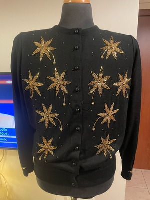 Women's cardigan with embroidery M-L like new, black