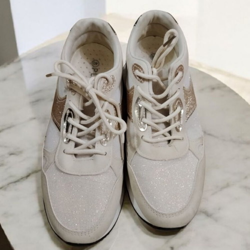 Sneakers beige with glitter used, size 39 narrow fit