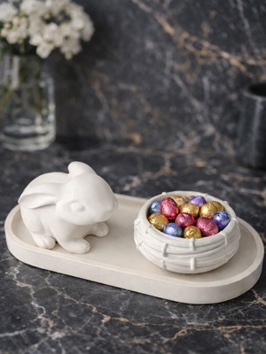 Easter set made to order with tray, rabbit, candle holder and nest