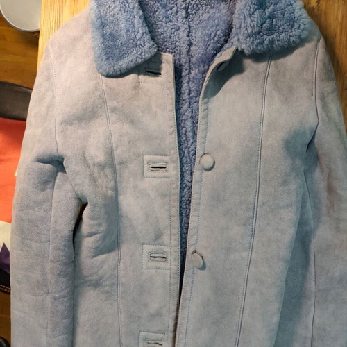 Mouton jacket used, gray turquoise, size S