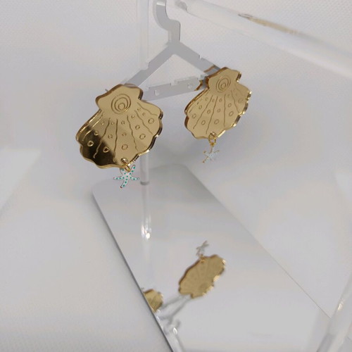Plexiglass mirror earrings gold shell new