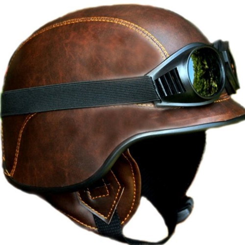 Motorcycle helmet brown matte military replica USA army with goggles