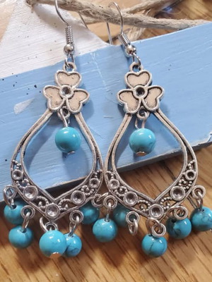 Handmade boho turquoise and silver earrings new