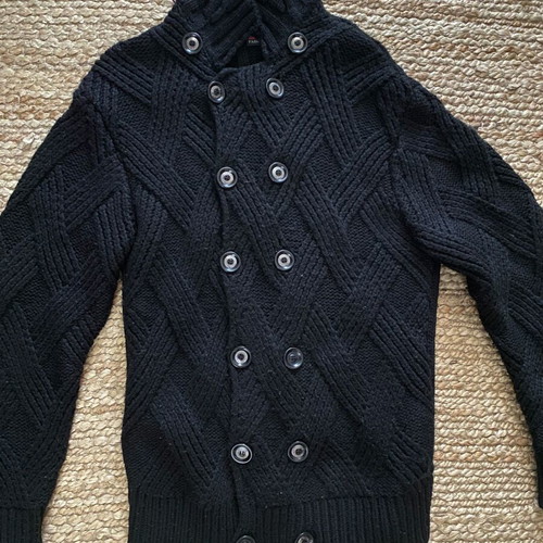 Woolen men's cardigan black used with hood size M